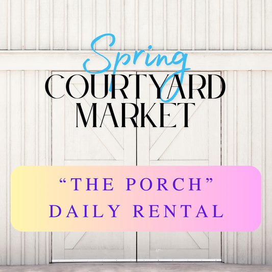 title the porch daily rental on a barn door background